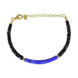 NirvanaIN Einzigartiges Design des äthiopischen Opal-Armbands in Schwarz und Blau für Frauen/Mädchen 925 Silberkette Vergoldung Geschenkarmband von NirvanaIN