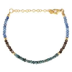 NirvanaIN Kettenarmband - 925er Silber (Gelbgold) Kynite-Strangarmband mit Rauchquarz und blauen Diamantnuggets, wunderschön für Sie entworfen von NirvanaIN