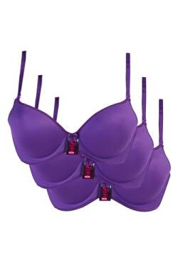 3er-Pack, Damen Klassischer Weicher Schalen Bügel-T-Shirt-BH, in vielen Farben und Größen mit oder ohne Push-up Effect. Bitte kaufen Sie Zwei Nummern größer, Farbe:Violett (ohne Push-Up), Größe:90B von Nisan