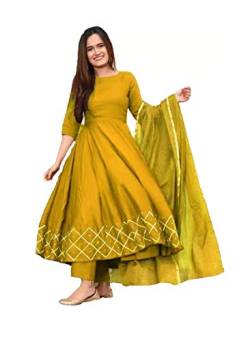 Kurta für Frauen mit Dupatta-Partykleidung, traditioneller indischer Designer Anarkali Kurti, gelb, XX-Large von Nitimatta