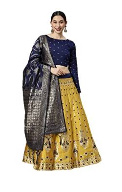 Lehenga Choli für Damen, fertig genäht, Indianer-Designer, traditionelle Partykleidung, Hochzeitskleid, Gelb und Blau, Large von Nitimatta