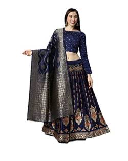 Lehenga Choli für Damen, fertig genäht, Indianer-Designer, traditionelle Partykleidung, Hochzeitskleid, Marineblau & Goldton - 9, Small von Nitimatta