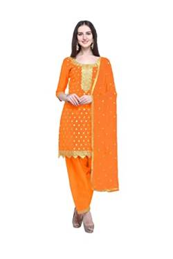 Salwar Kameez Anzug-Set für Damen, Übergröße, indischer Punjabi, Patiala, Partykleidung, bereit zum Tragen, Kleid für Frauen, Orange & Gold, Small von Nitimatta