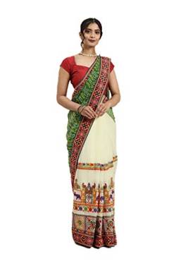 Sari für Damen, ethnisch, indisch, Hochzeitsgeschenk, Sari mit Bluse, Partykleidung, Grün & Off-White, Nicht aufgerissen von Nitimatta
