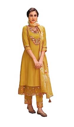 kurti sets for women with palazzo Ready to Wear Indische Kurta Tunika Tops with Trousers Party Wear, gelb / weiß, Small von Nitimatta