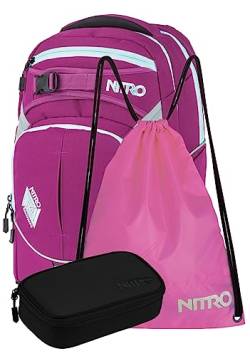 Nitro Superhero Grateful Pink, Schulrucksackset, Rucksack, Backpack, abnehmbarer Hüftgurt, robuste Bodenplatte, Thermotasche, Laptopfach, Turnbeutel Lime & Pencil Case XL Black von Nitro