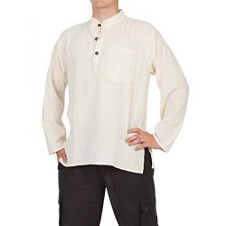 Fischerhemd, Stehkragenhemd, Fisherman Shirt, Mittelalter Hemd, Kurtha, Nepal, einfarbig, Plain Natur XXL von Nitya Design