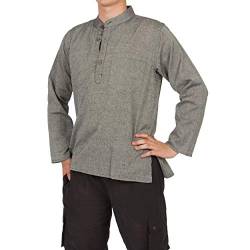 Fischerhemd, Stehkragenhemd, Fisherman Shirt, Mittelalter Hemd, Kurtha, Nepal, einfarbig, Plain grau M von Nitya Design
