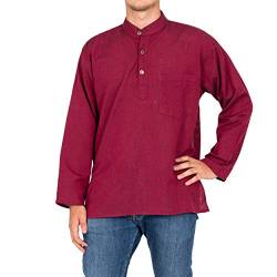 Fischerhemd, Stehkragenhemd, Fisherman Shirt, Mittelalter Hemd, Kurtha, Nepal, einfarbig, Plain rot XL von Nitya Design