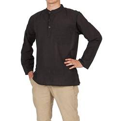 Fischerhemd, Stehkragenhemd, Fisherman Shirt, Mittelalter Hemd, Kurtha, Nepal, einfarbig, Plain schwarz M von Nitya Design