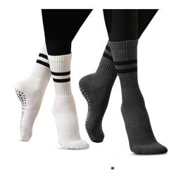 Rutschfeste Yoga-Socken, 2 Paar Baumwolle, verdickt, atmungsaktiv, Winter, rutschfest, für Kampfsport, Fitness, Tanz, Yoga, Pilates, weiß/grau, One Size Petite von Nityunn