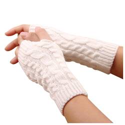 Niunu Damen Fingerlose Handschuhe - Winter Armstulpen Handschuhe Damen Pulswärmer Strick Kurzer Gestrickte Halb Fingerlose Fäustlinge Gestrickte Stretchhandschuhe, Weiß, Einheitsgröße von Niunu