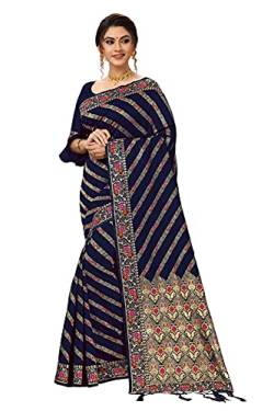 Nivah Fashion Damen Banarasi Art Silk Saree mit Bluse, blau, One size von Nivah Fashion