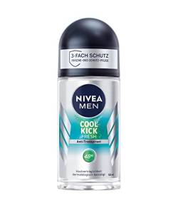 NIVEA MEN Cool Kick Fresh Deo Roll-On (50 ml), Deodorant schützt 48h gegen Schweiß und Körpergeruch, Anti-Transpirant mit Kaktuswasser und leichter Formel von Nivea Men