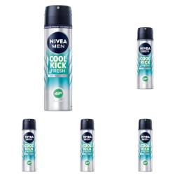 NIVEA MEN Cool Kick Fresh Deo Spray (150 ml), Deodorant schützt 48h gegen Schweiß und Körpergeruch, Antitranspirant mit Kaktuswasser und leichter Formel (Packung mit 5) von Nivea Men
