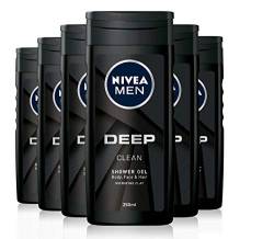 NIVEA MEN Deep Shower Gel 6er Pack (6 x 250 ml), Gesicht, Haar & Body Wash Black Charcoal Duschgel, 24H tiefenreinigendes und belebendes Herren-Duschgel von Nivea Men