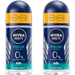 NIVEA MEN Fresh Ocean Deo Roll-On (50 ml), Deo ohne Aluminium (ACH) mit 48h Schutz, Deodorant mit einzigartiger INFINIFRESH Formel und NIVEA MEN Pflegekomplex (Packung mit 2) von Nivea Men