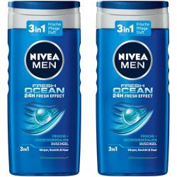 NIVEA MEN Fresh Ocean Duschgel (250 ml), revitalisierende Pflegedusche mit ozeanfrischem Duft, Männer Duschgel mit Meeresmineralien für Körper, Gesicht und Haar (Packung mit 2) von Nivea Men