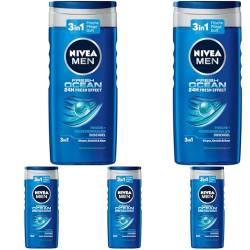 NIVEA MEN Fresh Ocean Duschgel (250 ml), revitalisierende Pflegedusche mit ozeanfrischem Duft, Männer Duschgel mit Meeresmineralien für Körper, Gesicht und Haar (Packung mit 5) von Nivea Men