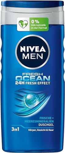 NIVEA MEN Fresh Ocean Duschgel (250 ml), revitalisierende Pflegedusche mit ozeanfrischem Duft, Männer Duschgel mit Meeresmineralien für Körper, Gesicht und Haar von Nivea Men