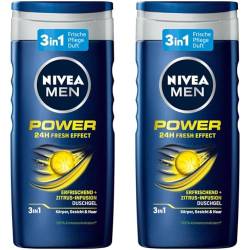 NIVEA MEN Power Duschgel (250 ml), pH-hautfreundliche Pflegedusche mit vitalisierendem Duft, kühlendes Duschgel für Männer mit Menthol für Körper, Gesicht und Haar (Packung mit 2) von Nivea Men