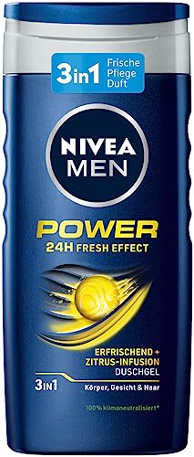 NIVEA MEN Power Duschgel (250 ml), pH-hautfreundliche Pflegedusche mit vitalisierendem Duft, kühlendes Duschgel für Männer mit Menthol für Körper, Gesicht und Haar von Nivea Men