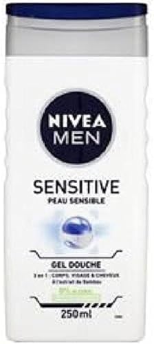 NIVEA MEN Sensitive 3in1 Duschgel (1 x 250 ml), Herren Duschgel für empfindliche Haut, mildes Reinigungsmittel für Körper, Haar und Gesicht, Duschseife mit Bambusextrakt von Nivea Men