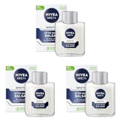 NIVEA MEN Sensitive After Shave Balsam (100 ml), beruhigendes After Shave, feuchtigkeitsspendende Hautpflege nach der Rasur mit Kamille und Vitamin E (Packung mit 3) von Nivea Men