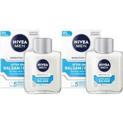 NIVEA MEN Sensitive Cool After Shave Balsam (100 ml), beruhigendes After Shave, Hautpflege nach der Rasur mit Kamille und Vitamin E (Packung mit 2) von Nivea Men