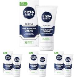 NIVEA MEN Sensitive Gesichtspflege Creme im 4er Pack (75 ml), Feuchtigkeitscreme für Männer mit empfindlicher Haut, beruhigende Gesichtscreme von Nivea Men