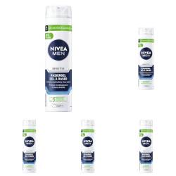 NIVEA MEN Sensitive Rasiergel (200 ml), Rasiergel mit Kamille, Hamamelis und Vitamin E für eine sanfte Rasur, schützendes Rasiergel für Männer gegen Hautirritationen (Packung mit 5) von Nivea Men