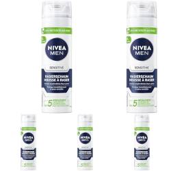 NIVEA MEN Sensitive Rasierschaum (200 ml), Rasierschaum mit Kamille und Vitamin E für eine sanfte Rasur, schützender Rasierschaum für Männer gegen Hautirritationen (Packung mit 5) von Nivea Men