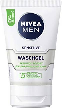 NIVEA MEN Sensitive Waschgel (100 ml), seifenfreies Reinigungsgel mit Kamille und Vitamin E für empfindliche Männerhaut, beruhigende Gesichtsreinigung mit 0% Alkohol von Nivea Men