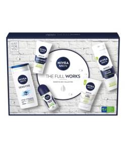 NIVEA MEN The Full Works Geschenkset (5-teilig), Herren-Geschenkset beinhaltet Duschgel, Gesichtswäsche, Feuchtigkeitspflege, Anti-Transpirant Roll-On und Rasierschaum von Nivea Men