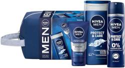 NIVEA MEN Travel Buddy Geschenkset, Pflegeset mit feuchtigkeitsspendenden Pflegeprodukten, Set mit NIVEA MEN Protect & Care Duschgel, Deo Spray, Gesichtspflege Creme und Kulturtasche von Nivea Men