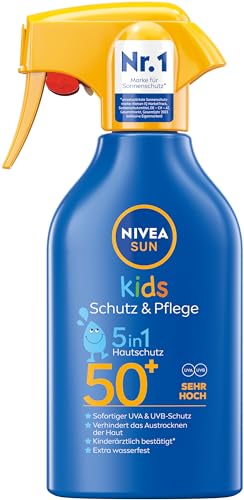NIVEA SUN Kids Schutz & Pflege 5in1 Hautschutz LSF 50+ Sonnenspray (250 ml), hoher Sonnenschutz mit Bio-Mandelöl, extra wasserfeste Sonnencreme für empfindliche Haut von Nivea Men