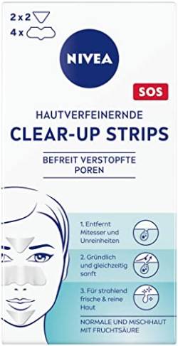 NIVEA hautverfeinernde Clear-Up Strips (6 Stück), Reinigungs-Strips für das Gesicht mit Fruchtsäure, entfernen Mitesser und Unreinheiten von Nivea