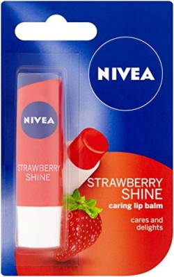 Nivea Shine Caring Lippenbalsam Erdbeere, 4,8 g, 12 Stück von Nivea