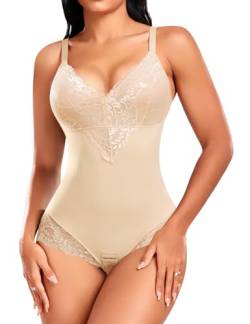 Niwicee Body Damen Shapewear Bodysuit, Shaping Body Thong Sculpting Korsett Bauchweg, Tank Top Jumpsuit Figurformender Body Shaper Mit Verstellbare Träger-Beige-M von Niwicee