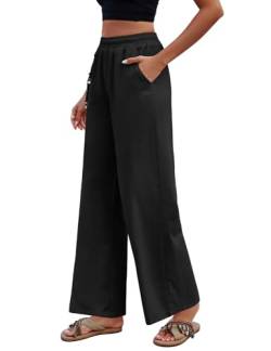 Niwicee Damen Hose Mit Weitem Bein, Leicht Und Elegant, Elastischer Bund, Sommerhose Mit Taschen, Für Legere Arbeit Geeignet Jogginghose Loose-Schwarz-M von Niwicee