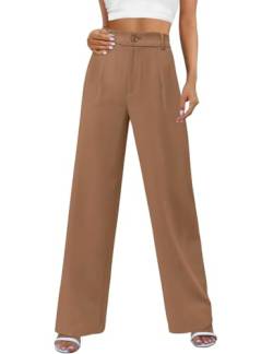 Niwicee Damen Hose Mit Weitem Bein Weiße Hose Damen Kausale Büro Business Hosen Palazzo Hose Hohe Taille Dehnbar Lounge Elegante Hose Mit Taschen-Khaki-L von Niwicee