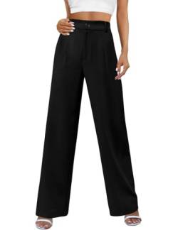 Niwicee Damen Hose Mit Weitem Bein Weiße Hose Damen Kausale Büro Business Hosen Palazzo Hose Hohe Taille Dehnbar Lounge Elegante Hose Mit Taschen-Schwarz-M von Niwicee