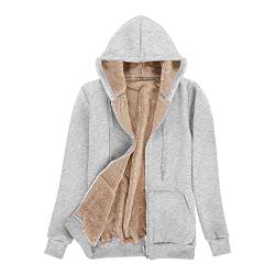 Niwicee Damen Kapuzenpullover mit Reißverschluss Winter Plus Fleecepullover Langarm Kapuzenjacke Sweatshirt Plus Dicke Hoodie Fleecejacke Sweatjacke Mit Kapuze-Hellgrau-XXL von Niwicee