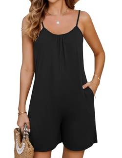 Niwicee Damen Kurz Hosen Sommer Jumpsuit Lässig Damen Latzhose Baggy Overall-Schwarz-M von Niwicee