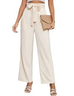 Niwicee Hose Damen Sommer Palazzo Hose Hohe Taille Dehnbar Lounge Hose Mit Taschen Marlene Hose Damen Elegant Sommer Damenhose Mit Gummizug-Beige-XL von Niwicee