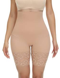 Niwicee Shapewear Damen Bauchweg Unterhose Damen Spitze Miederhose Hohe Taille Figurenformend Unterwäsche Leggings Body Shaper Taillenformen Atmungsaktive Slip Bauch Weg Stark Formend-Beige-S von Niwicee