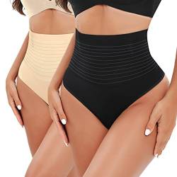 Niwicee Shapewear Damen Bauchweg Unterhose Damen String Tanga Miederhose Hohe Taille Bauch-Weg-Effekt Formt Sofort Shaper Miederslips Figurformende Nahtlose Unterwäsche-Mixed-XL von Niwicee