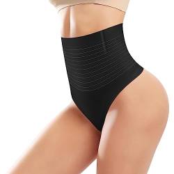 Niwicee Shapewear Damen Bauchweg Unterhose Damen String Tanga Miederhose Hohe Taille Bauch-Weg-Effekt Formt Sofort Shaper Miederslips Figurformende Nahtlose Unterwäsche-Schwarz-XL von Niwicee