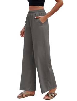 Niwicee Sommerhose Damen Leicht Leinenhose Damen Mit Taschen Weites Bein High Waist Lose Hosen Bequeme Lang Stoffhose Mit Kordelzug-Grau-S von Niwicee