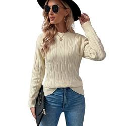 Niwicee Sweatshirt Damen Pullover Damen Winter Damen Leichter Langarm-Pullover Und Zopfmuster In Klassischer Passform-Beige-L von Niwicee